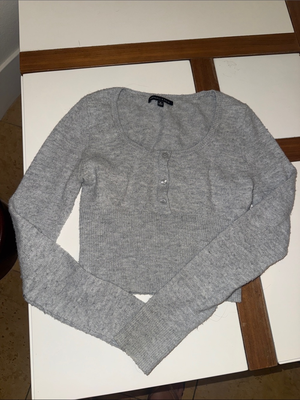 Kendall & Kylie Gray Scoop Neck Cropped Henley Sweater